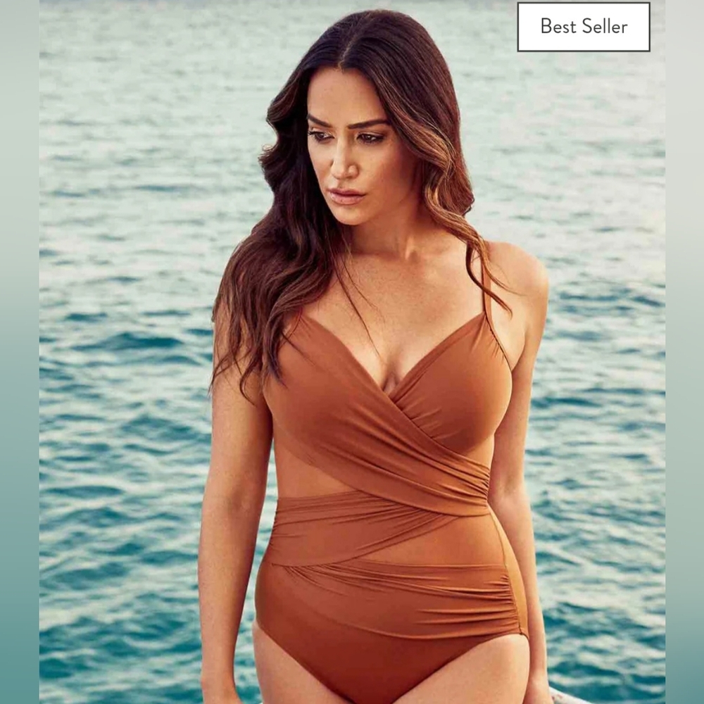 Miraclesuit Swimsuit 12 Tan One Piece Mystique Shapewear Slulpting Glam New $194